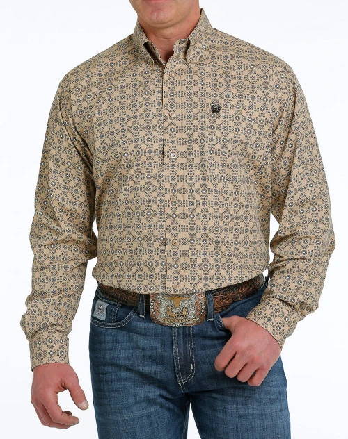 Men's Cinch Khaki Geo Print Shirt Long Sleeve