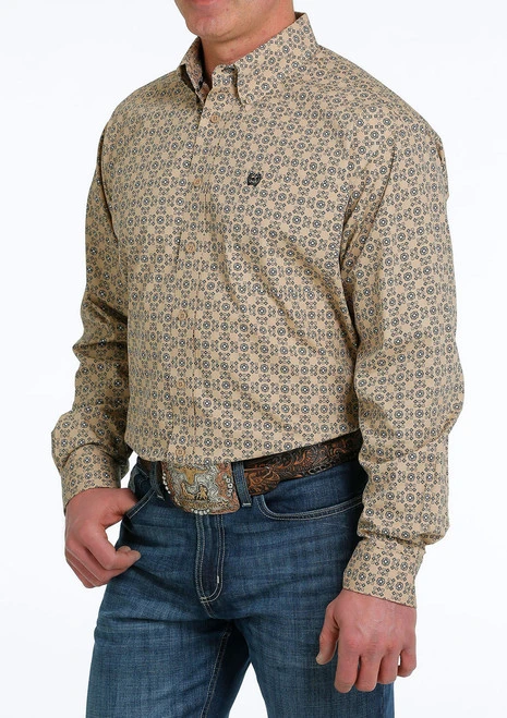 Men's Cinch Khaki Geo Print Shirt Long Sleeve - Image 5