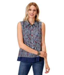 Roper Tribal Border Print Sleeveless Shirt